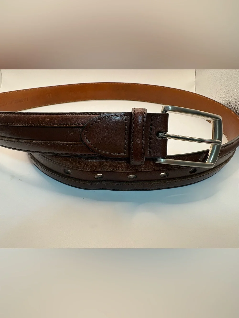 Johnston & Murphy Brown Leather Men's Double Calf Belt Sz 36, Great Condition